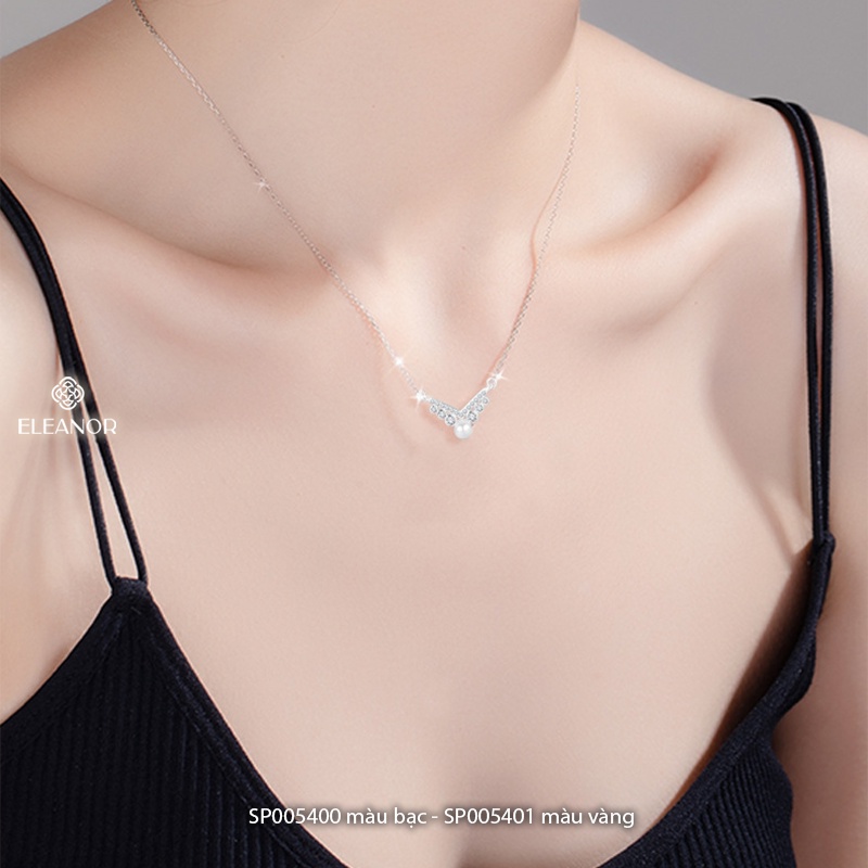 Dây chuyền nữ bạc 925 Eleanor Accessories mặt dáng chữ V đính đá ngọc trai nhân tạo phụ kiện trang sức 5400