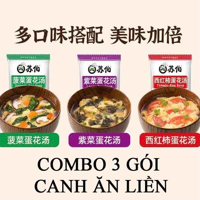 Combo 3 gói canh trứng rong biển canh bó xôi canh cà chua ăn liền 6g x 3 gói