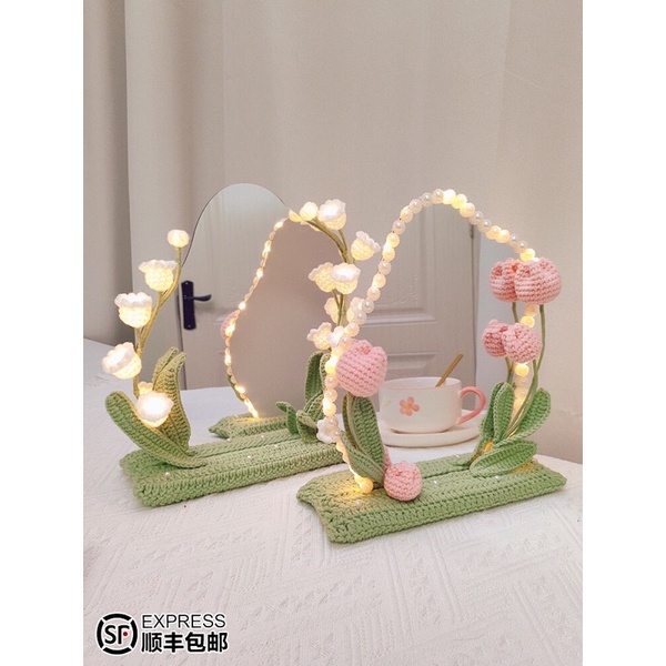 Gương soi phối hoa len handmade dễ thương làm quà tặng,decor