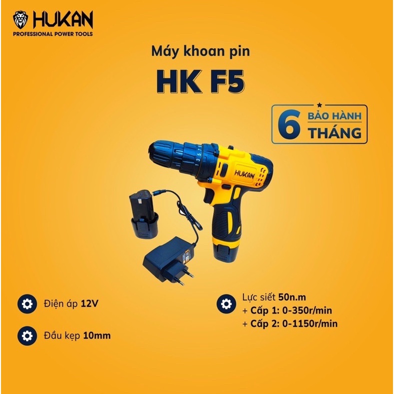 Máy khoan pin 12V HUKAN model F5 bắn vít không dây kèm 2 pin 1 sạc