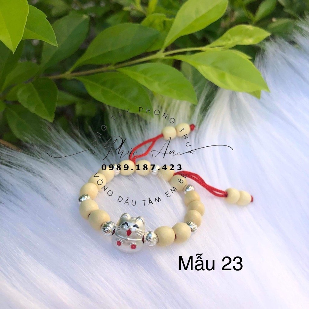 Vòng Dâu Tằm 7 Bi Bạc + Mèo Thần Tài Cho Bé Trai [ TẶNG KÈM VÒNG DÂU TRƠN + TÚI HẠT DÂU & CHỈ ĐỎ DỰ PHÒNG]