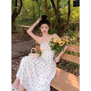 (ORDER) Váy quây hoa nhí màu trắng thon ngực eo xòe dài maxi style mùa hè gợi cảm tiểu thư Hàn Quốc (HÀNG MỚI VỀ)