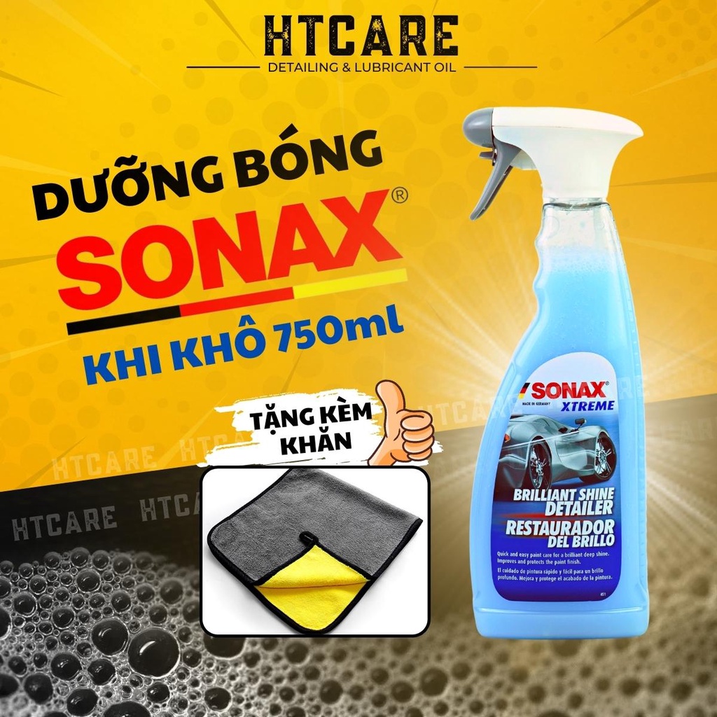 Xịt dưỡng bóng SONAX làm bóng NHANH và BẢO VỆ bề mặt sơn, tạo hiệu ứng LÁ SEN nhập khẩu ĐỨC HTMotocare