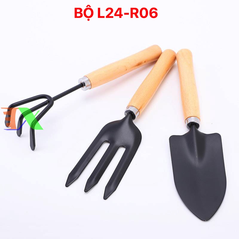Bộ dụng cụ làm vườn mini 3 món cán gỗ-L25