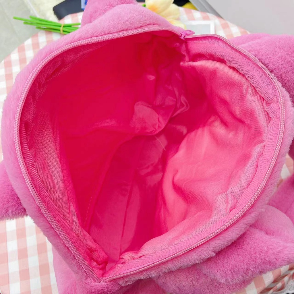 Túi đeo vai gấu dâu to size 30cm đựng nhiều đồ siêu dễ thương, túi xách phú lông họa tiết Lotso mẫu mới _ Ting Ting