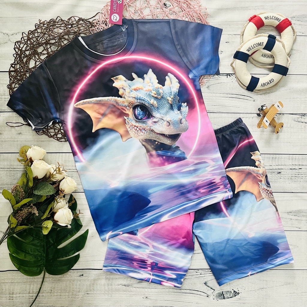 Đồ bộ bé trai in hình Rồng, bộ thun lạnh trẻ em nhiều mẫu chất đẹp từ 10kg đến 57kg