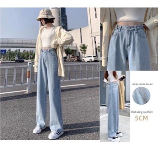 Quần Jean Ống Xuông, Quần Bò Nữ Ống Đứng Màu Xanh Nhạt 7 Cúc Chất Co Dãn Siêu Xinh