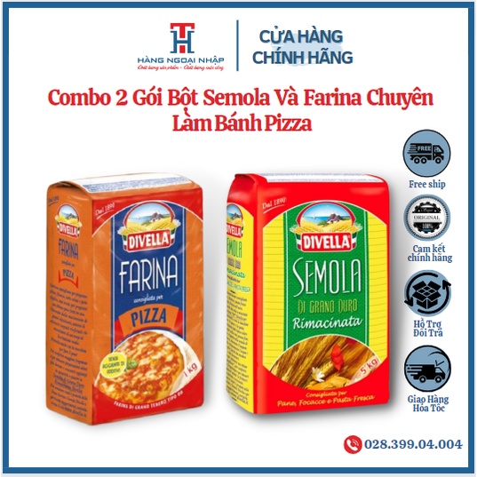 COMBO 1 BỘT MÌ SEMOLA DIVELLA 1KG và 1 BỘT LÀM BÁNH FARINA DIVELLA 1KG [Kèm Công Thức]