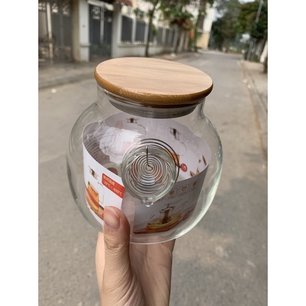 ẤM TRÀ THUỶ TINH - BÌNH PHA NƯỚC DETOX NẮP GỖ 1000ml DELI | BigBuy360 - bigbuy360.vn