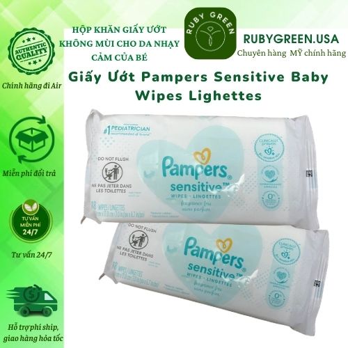 Gói khăn giấy ướt PAMPERS Sensitive Baby Wipes không mùi cho da nhạy cảm của bé, 18 miếng