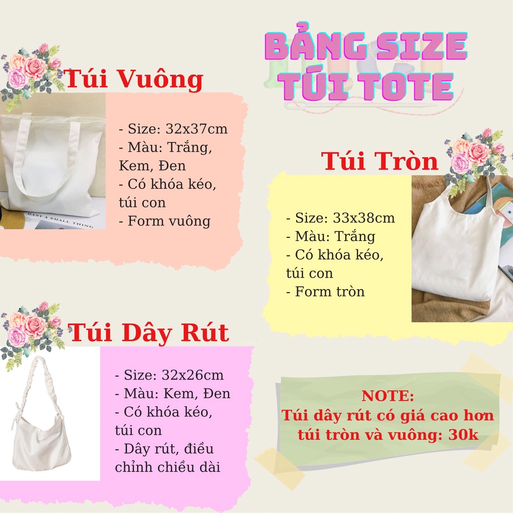 Túi Tote Thêu Tên Theo Yêu Cầu Kèm Họa Tiết Hoa