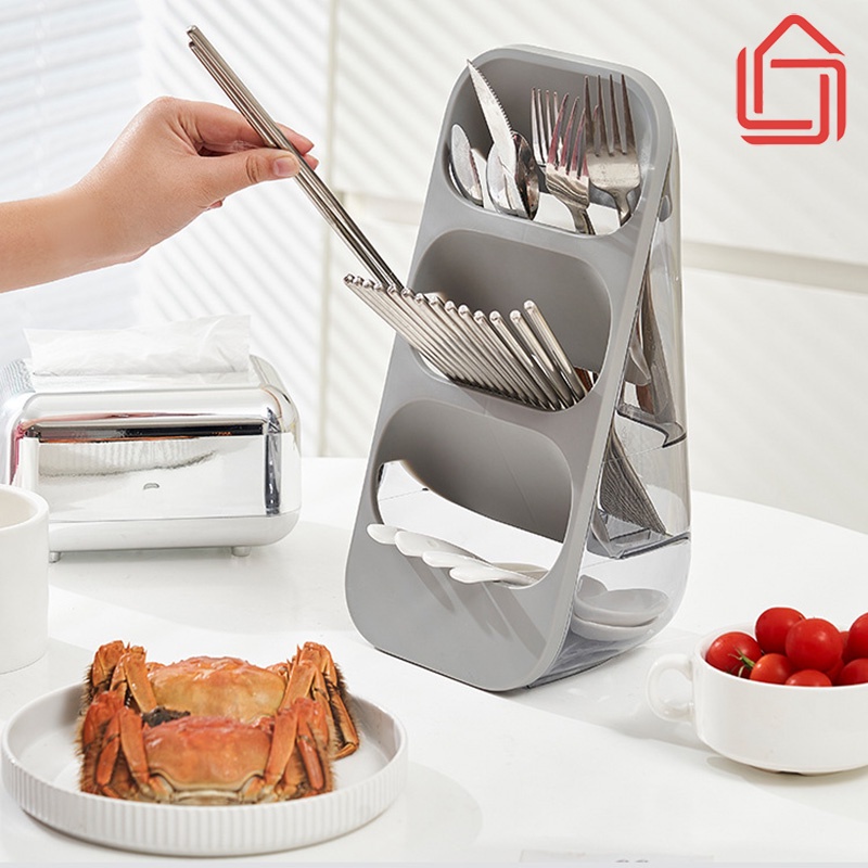 Hộp đựng đũa, đựng đồ đa năng 3 tầng chất liệu nhựa PET có lỗ thoát nước thoáng khí