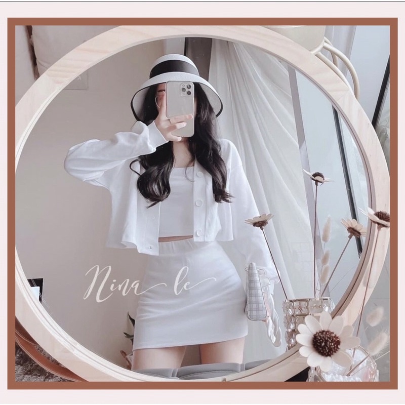Set 3 món Váy body áo 2 dây croptop kèm cadigan dài tay đầm ôm dáng