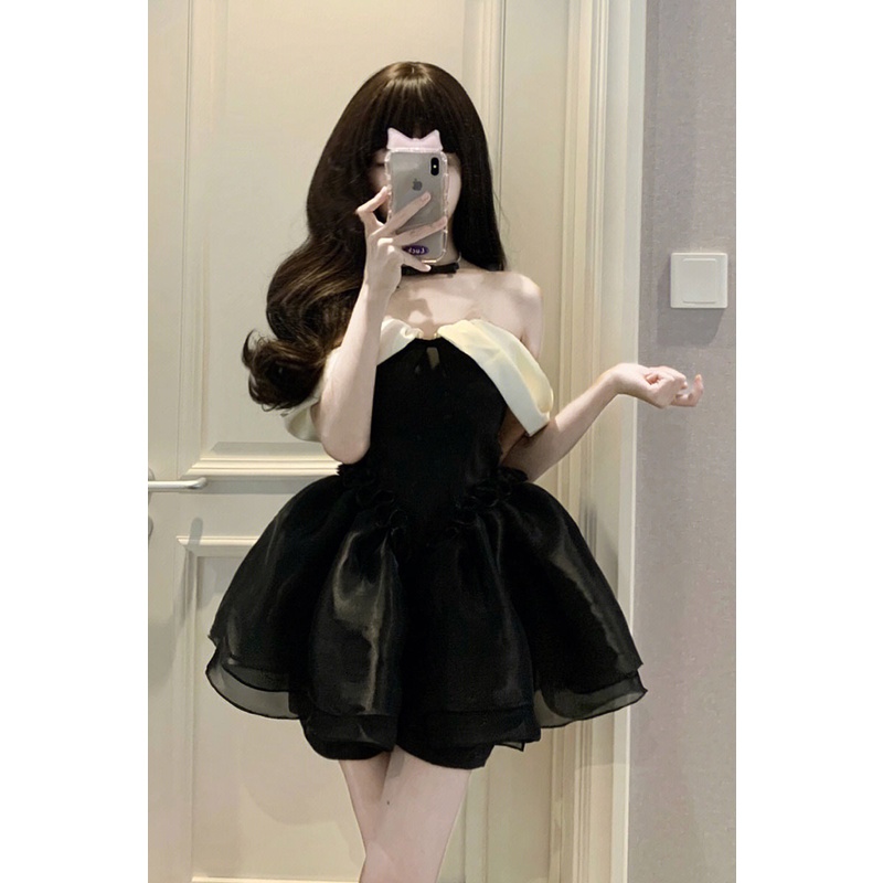 (Order) Váy trễ vai baby xinh chất liệu voan tơ bồng bềnh có lót quần trong