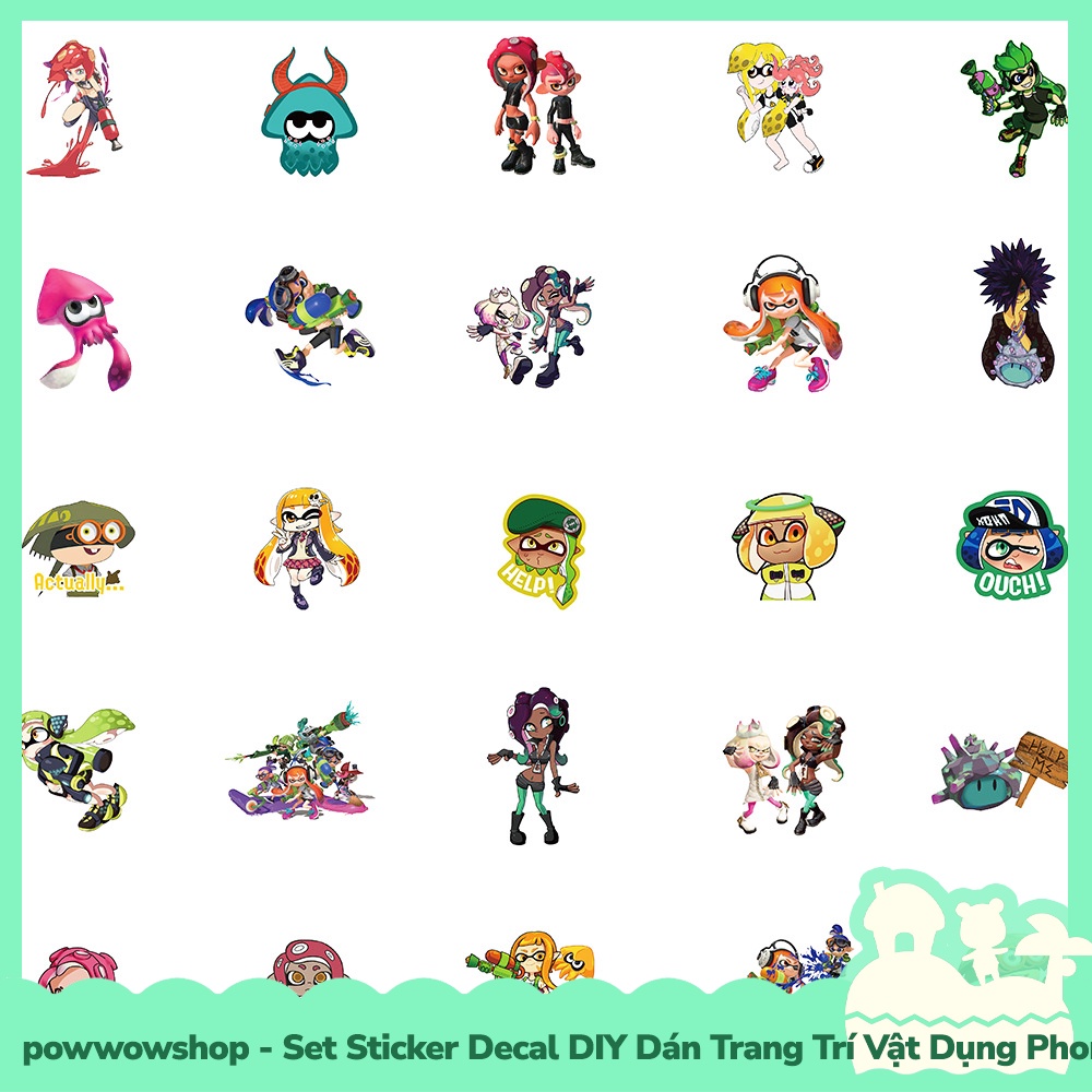 [Sẵn VN - Hỏa Tốc] Set Bộ 50 Miếng Sticker DIY Chống Thấm Nước Dán Trang Trí Vật Dụng Phong Cách Nhân Vật Game Splatoon
