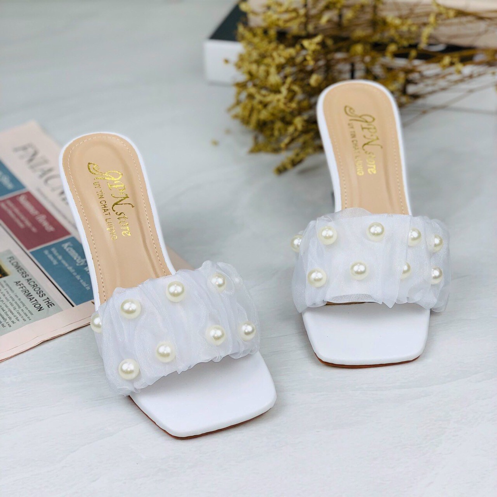 Giày cao gót 7p quai ngang đính ngọc cực sang chảnh tôn chân phái đẹp