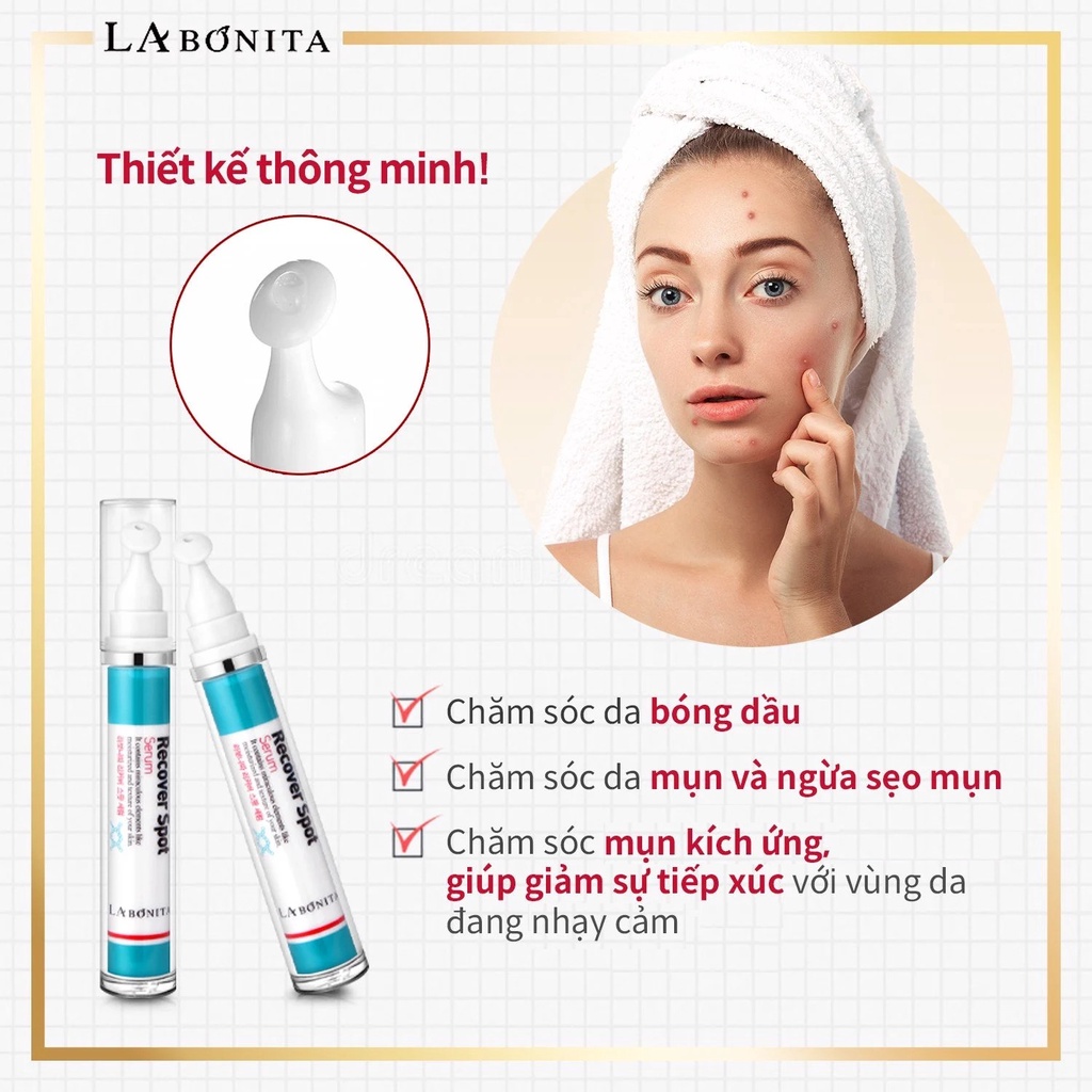 Combo 4 Sản Phẩm Sạch Mụn, Phục Hồi Da La Bonita Recover AC (SRM 100ml + Toner 120ml + Serum Spot 15ml + Kem 50ml)