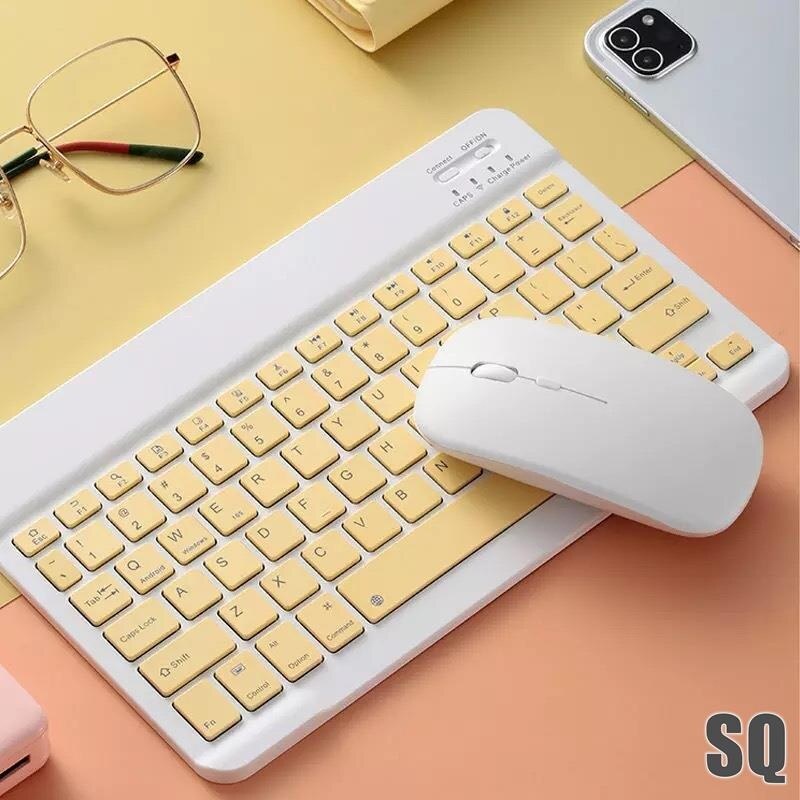 （GiGiBomstore)Bàn Phím Và Chuột Bàn Phím Cơ Bộ Chuột Không Dây Bluetooth Bàn Phím Màu 10 Inch Cho Android/Macaron/MáyTín