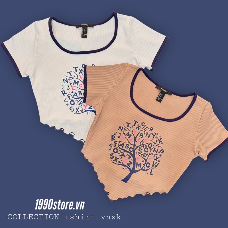 Áo thun croptop 2 màu may vạt v vnxk form ôm body trên rốn