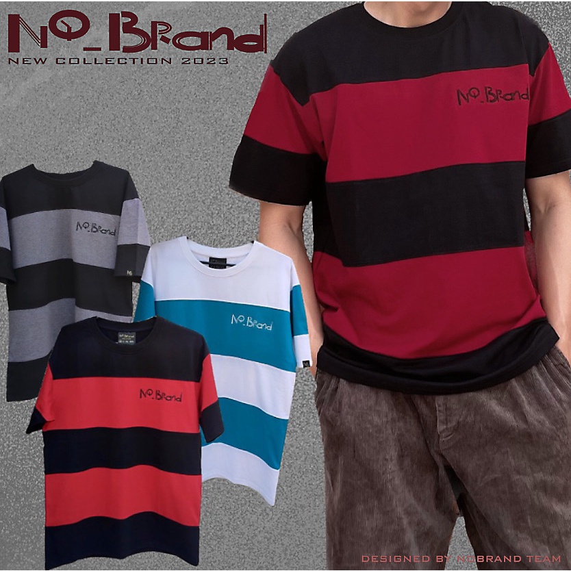 Áo thun NO BRAND unisex form rộng phối sọc ngang 2 màu chất liệu cotton