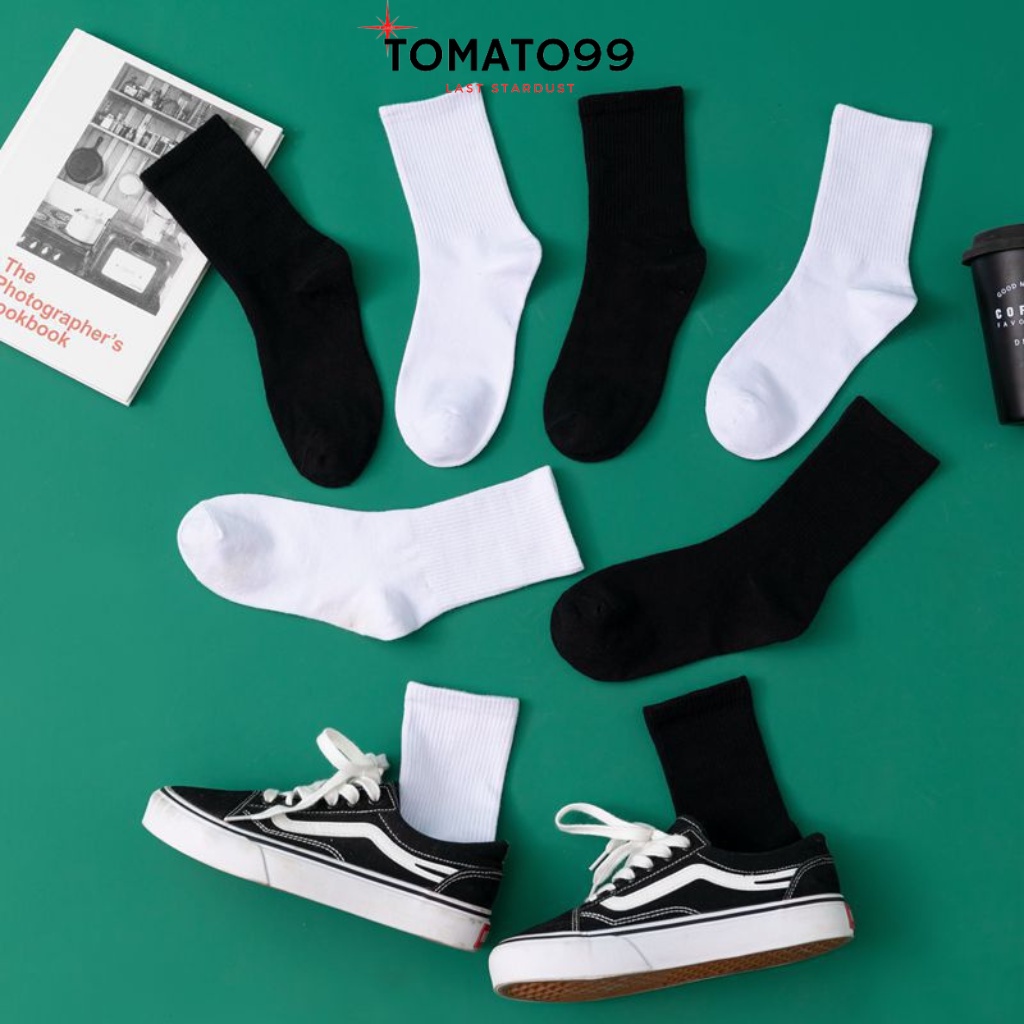 Tất cổ cao đen trắng sét 10 đôi tất quốc dân T09