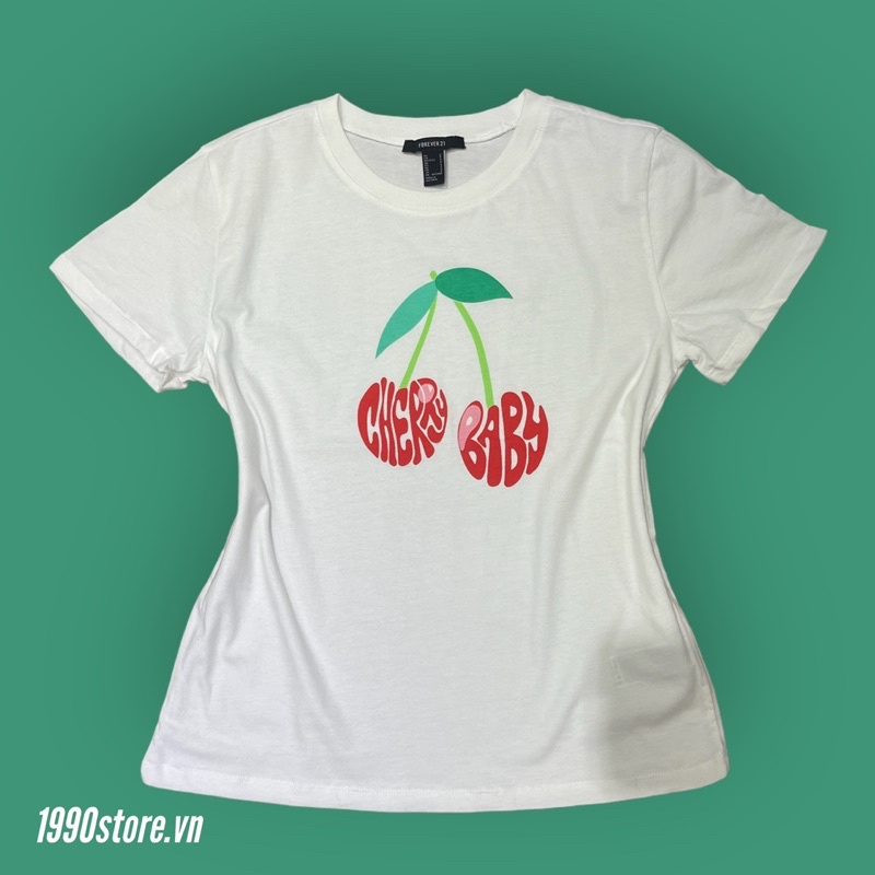 Áo thun form basic màu trắng in trái cherry vxnk