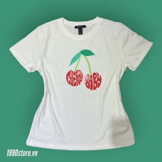 Áo thun form basic màu trắng in trái cherry vxnk