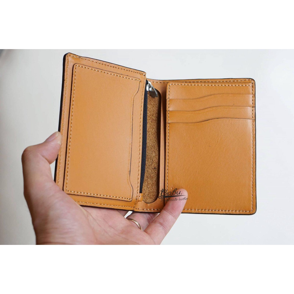 VÍ DA BÒ NAPPA MÀU VÀNG BÒ, VÍ DA THẬT SANG TRỌNG Babu Handmade MWL288