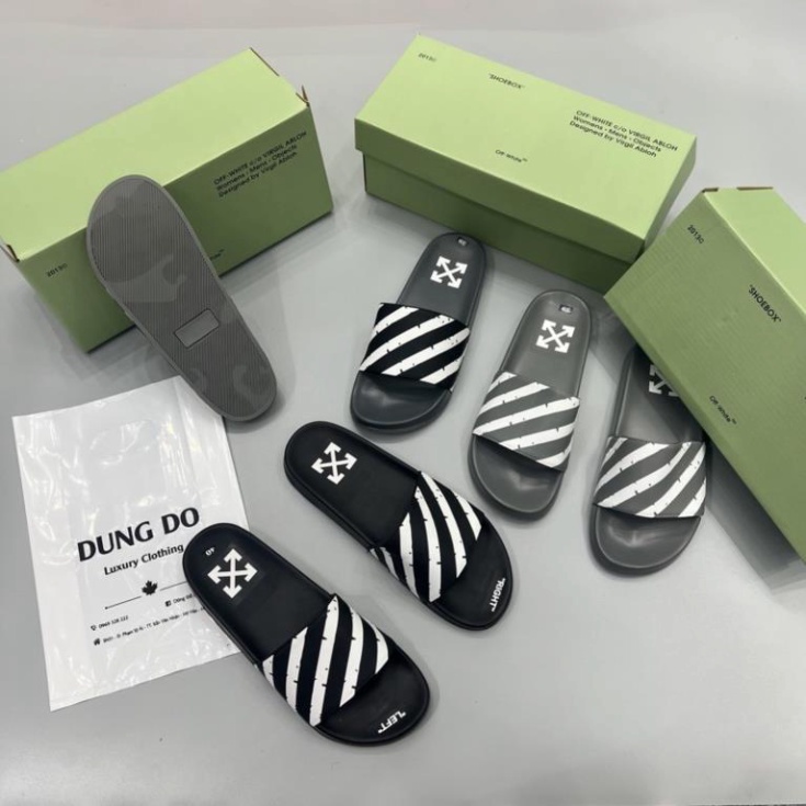 Dép lê Off white siêu nét kèm hộp - Dép lê nam quai da cực đỉnh