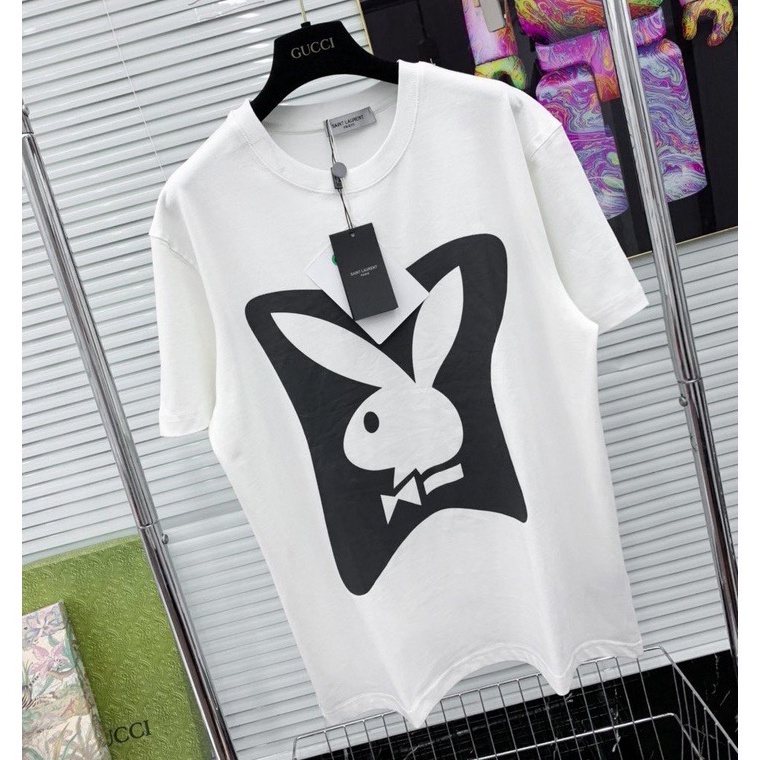 Áo thun play boy, áo phông thỏ cotton 100% cổ bo zip cao cấp Boss