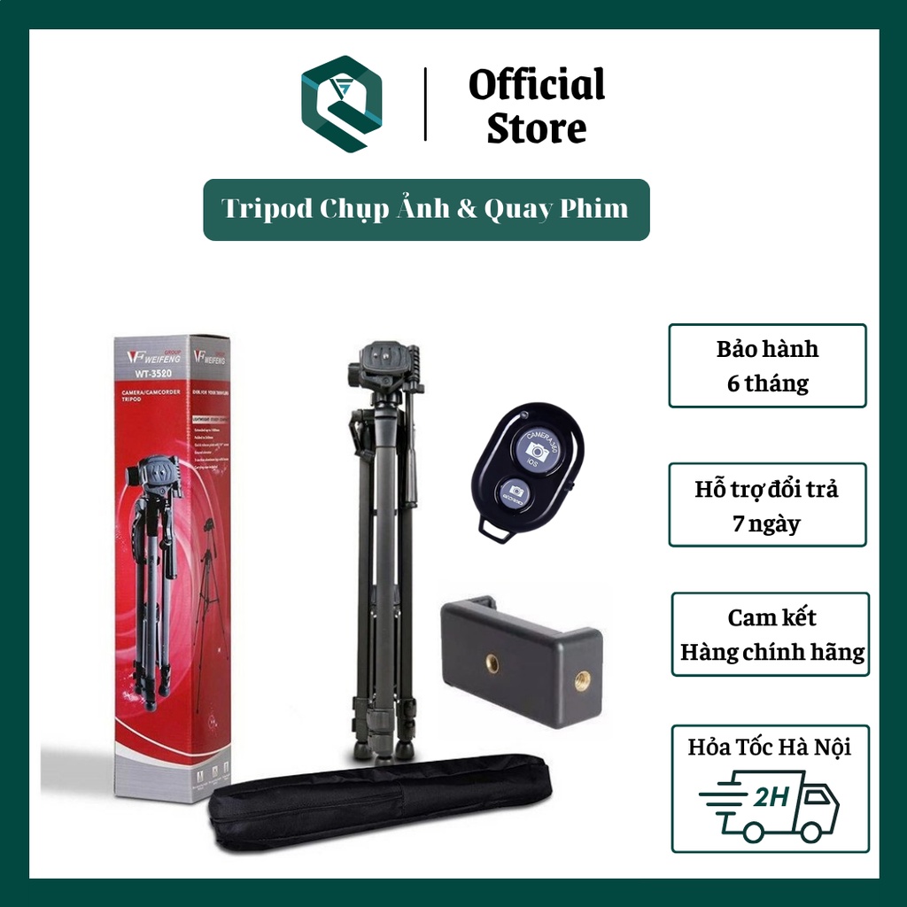 Tripod Điện Thoại Chân Máy Ảnh, Quay Phim Weifeng WT 3520 Khung Nhôm Cao Cấp, Chính Hãng Đầy Đủ Phụ Kiện Đi Kèm