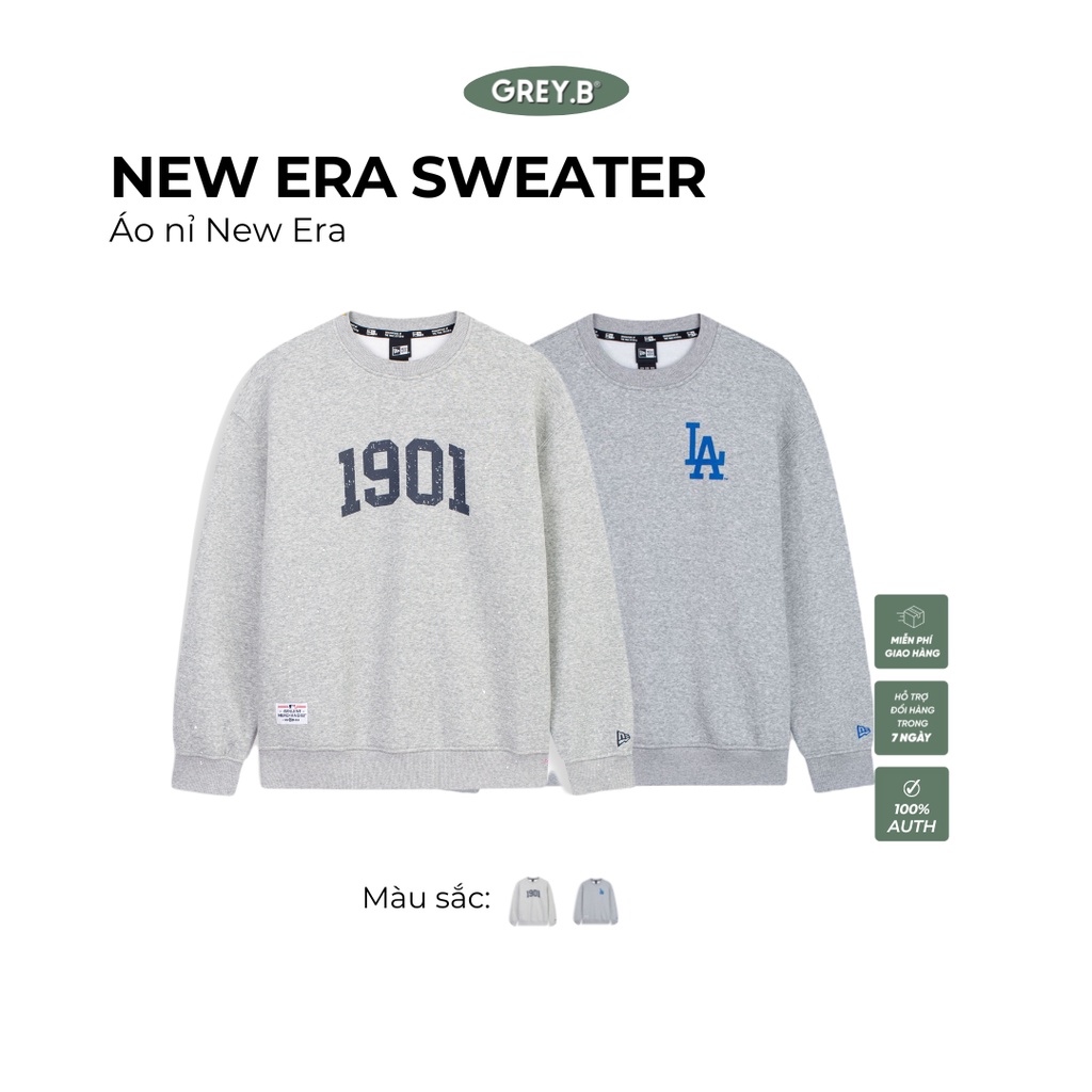 Áo Nỉ New Era Sweater Grid Logo GREYB Unisex Dày Dặn Ấm Áp Phong Cách Hàn Quốc