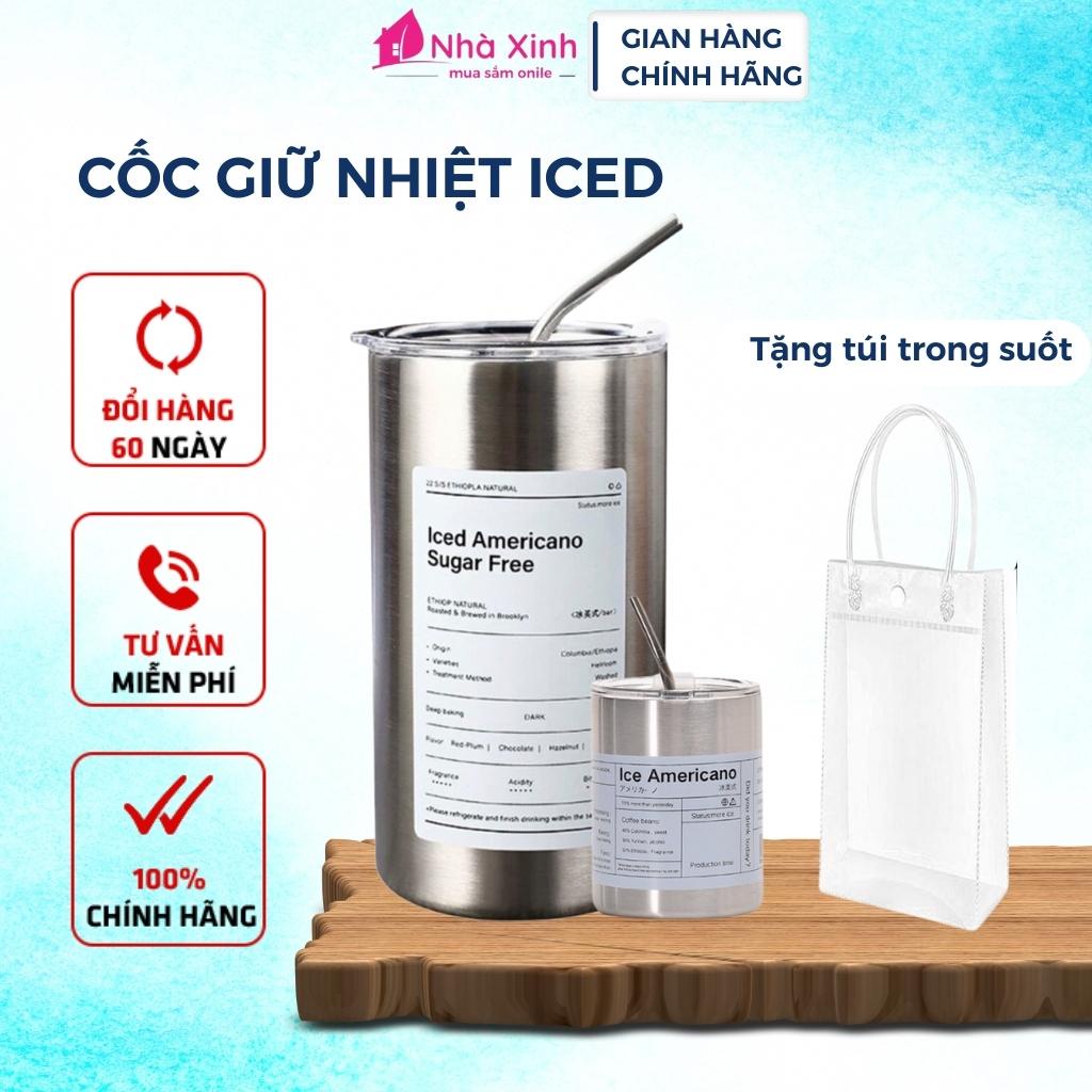 Ly Giữ Nhiệt ICED AMERICANO, Bình Giữ Nhiệt Kiêm Cốc Uống Nước Có Ống Hút Không Gỉ Tiện Lợi Dung Tích 600ml