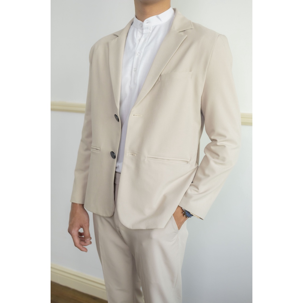 Áo vest blazer nam VÂU màu kem basic áo khoác công sở trẻ trung dài tay 1 lớp và 2 lớp phong cách Hàn Quốc | BigBuy360 - bigbuy360.vn