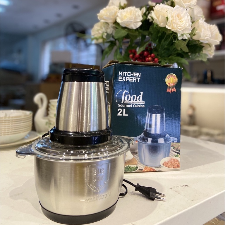 Máy Xay Thịt - Máy Xay Đa Năng Cối 2L inox Cầm Tay 2 Chế Độ 4 Lưỡi Dao Siêu Bền