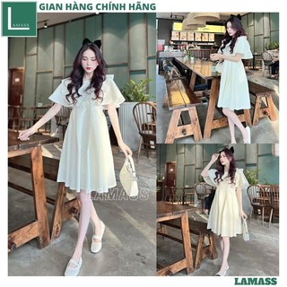 Váy Nữ Dáng Xoè Chất Vải Gấm Viền Bèo Ngực Thiết Kế Sang Chảnh, Đầm Kem Tay Bồng Điệu Đà Đi Chơi Đi Làm Cực Xinh - LAMA