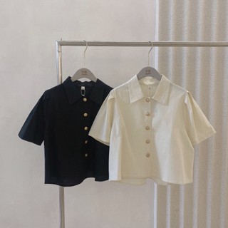 Áo sơ mi thô nữ croptop doubleh.clo - áo sơ mi thô trơn linene dáng lửng croptop ulzzang tiểu thư hàn quốc