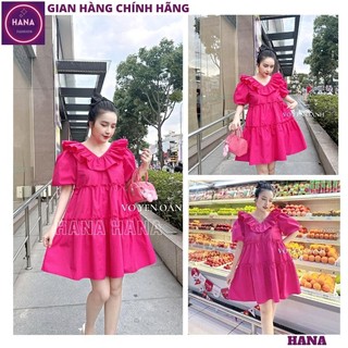 Váy babydoll cổ tim bèo thiết kể tay bồng dáng ngắn, Đầm hồng tiểu thư bồng bềnh chất thô mềm đi chơi cực xinh - HANA