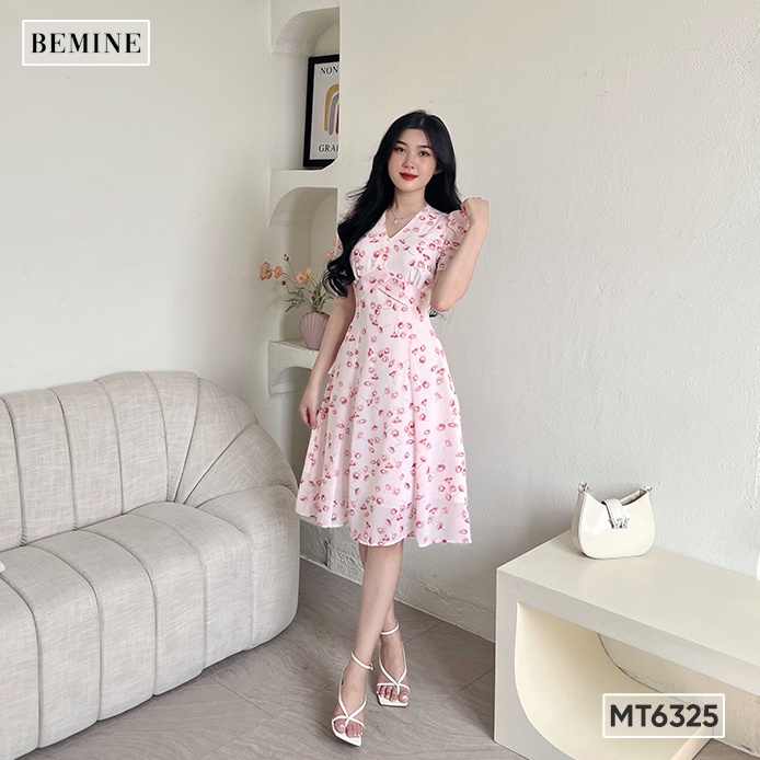 Đầm hoa nhí cổ V váy xòe BEMINE MT6325