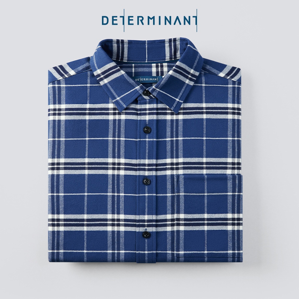 Áo sơ mi nam DETERMINANT tay dài - 100% cotton - màu caro xanh dương - CS08