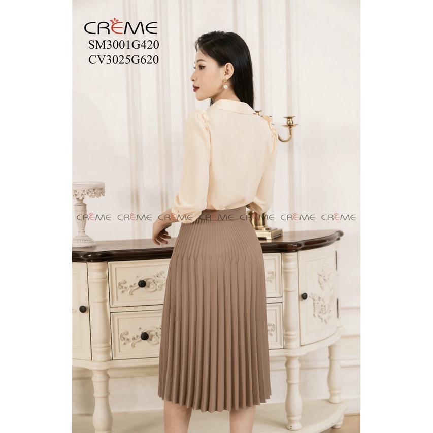 CHÂN VÁY DẬP LY CÔNG SỞ CAO CẤP, DÁNG XÒE PHONG CÁCH HÀN QUỐC, THIẾT KẾ CREME CV3025 MÀU ĐEN, NÂU, XANH THAN, TRẮNG | BigBuy360 - bigbuy360.vn