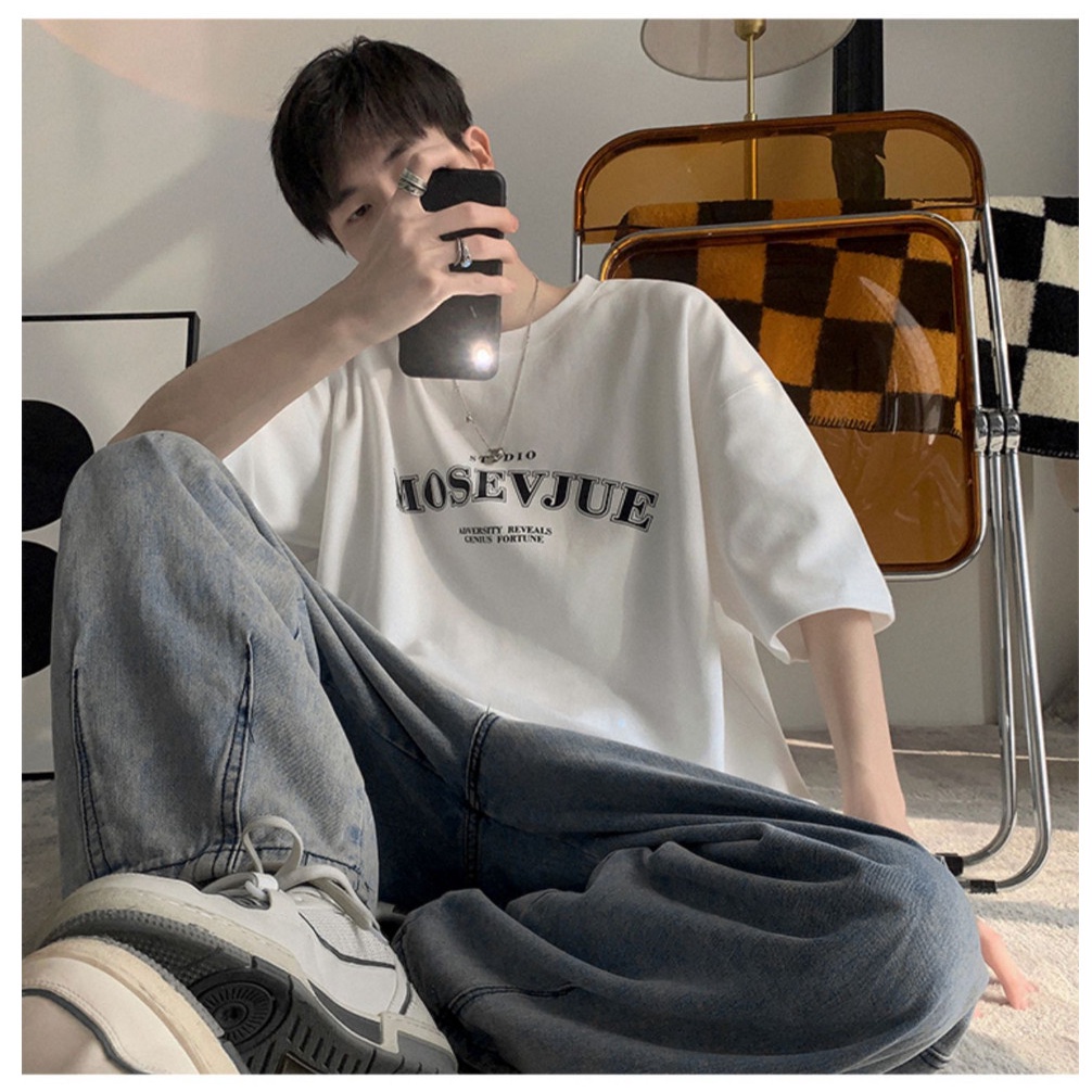 Áo thun Unisex tay lỡ form rộng nam nữ in MOSEVJUE STUDIO - 100% COTTON
