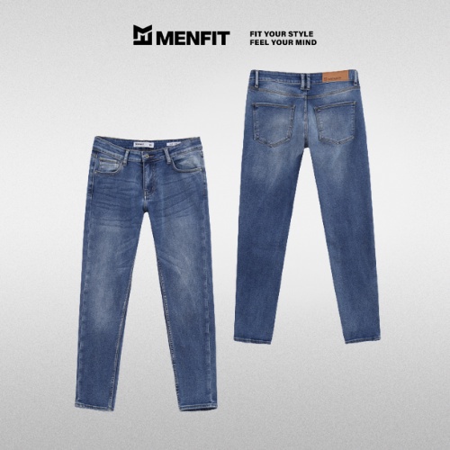 Quần jean nam MENFIT Slim fit xanh cao cấp chất denim co giãn nhẹ 2 chiều, chuẩn form, thời trang