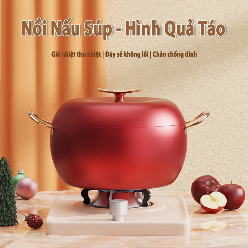 Nồi nấu súp hình quả táo sáng tạo Nồi hầm súp gia đình 26cm nồi chống dính tính năng giữ nhiệt tốt lớp phủ đá y tế dùng cho bếp điện từ / bếp gas