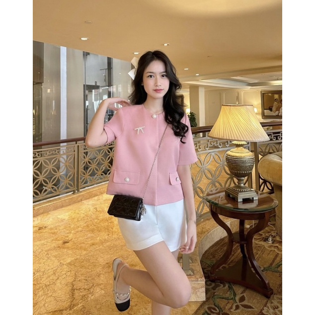 PiNK TEXT TOP - Áo thiết kế DTM giá chưa kèm nơ( shop đã đổi chất hè, ảnh review là chất cũ)
