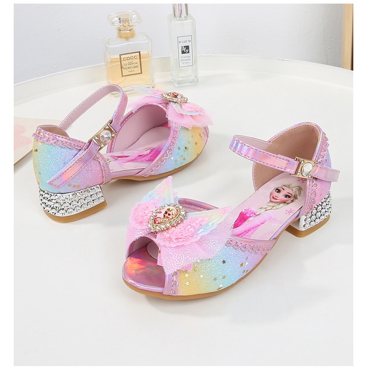 Giày công chúa Elsa cao gót hở mũi cho bé gái 3-10 tuổi mẫu mới 2023