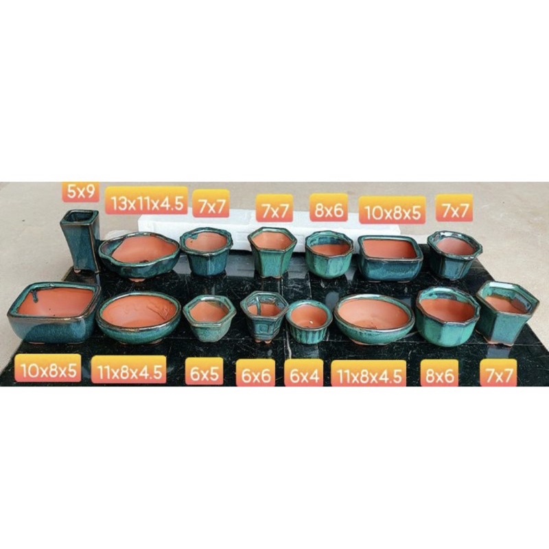 Chậu mini bonsai men xanh hỏa biến gốm bát tràng