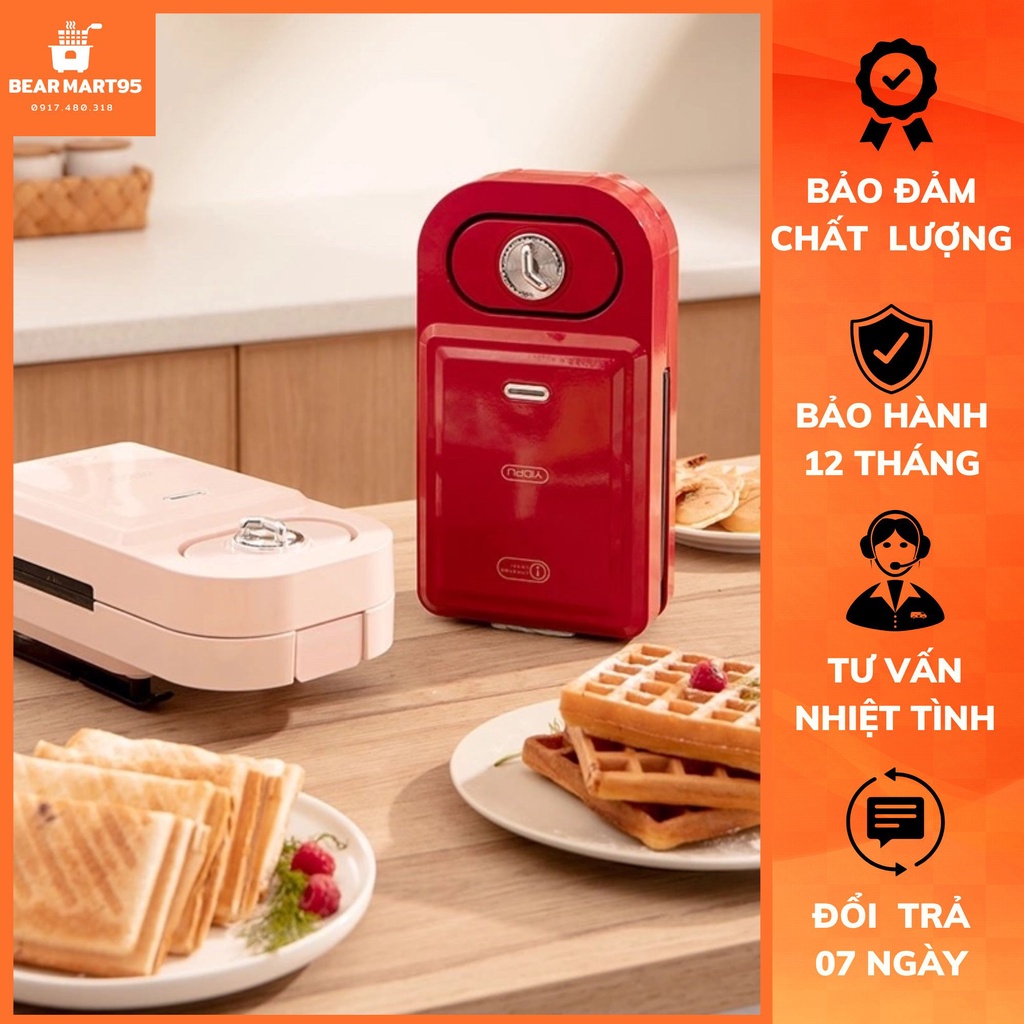 Máy Kẹp Bánh Mì Torsom/Bearmart95 Làm Đồ Ăn Sáng, Nướng Thịt 2 Mặt