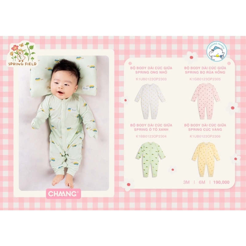 Chaang bộ body dài cúc giữa Spring cho bé sơ sinh SS23