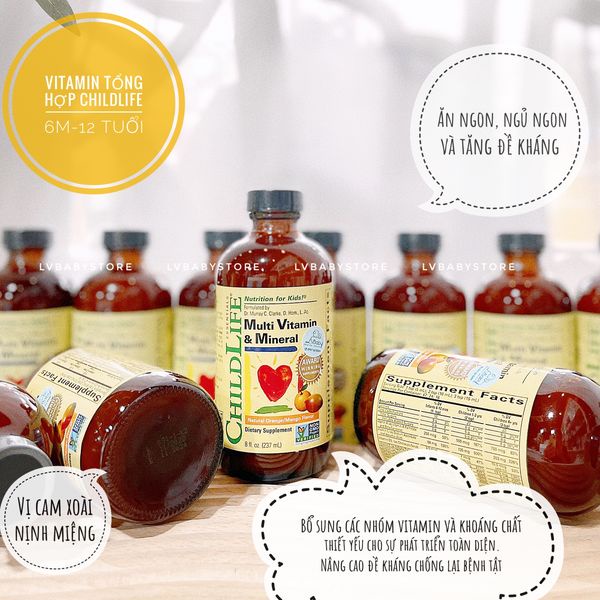 Multi Vitamin & Mineral CHILDLIFE Bổ sung vitamin tổng hợp cho bé từ 6m đến 12 tuổi